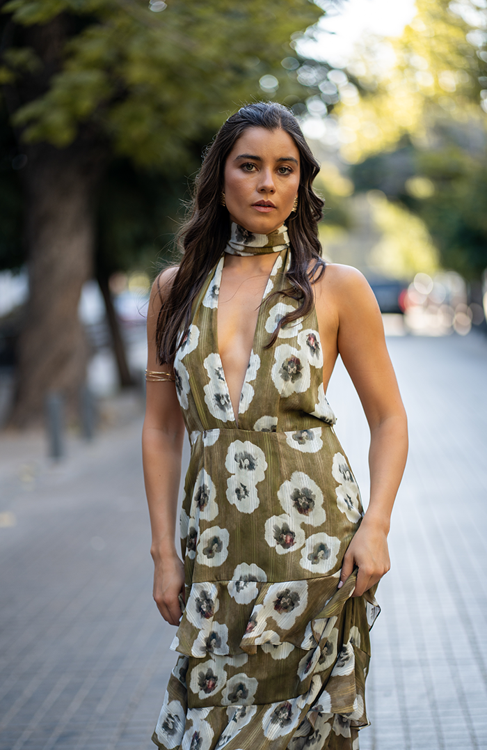 PRE ORDER: MAXI VESTIDO ANACAPRI EDICIÓN LIMITADA FLORES VERDE MUSGO
